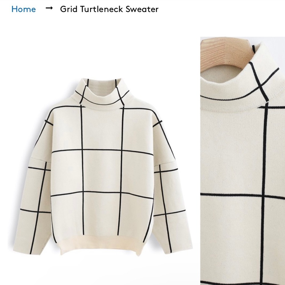 NWT Chicwish Grid Turtleneck Sweater - Picture 1 of 10